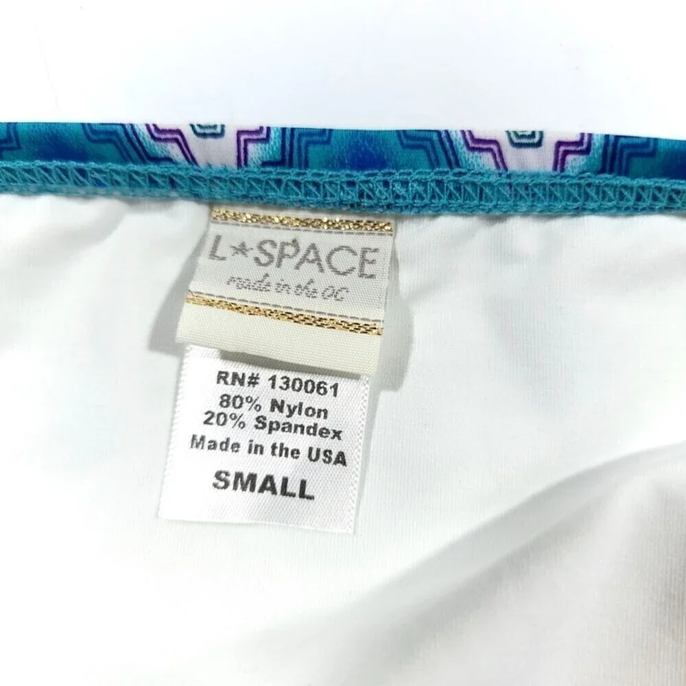 NEW L*Space Rope Chain Strape Bikini Bottom Blue Green Boho Chevron Print Small